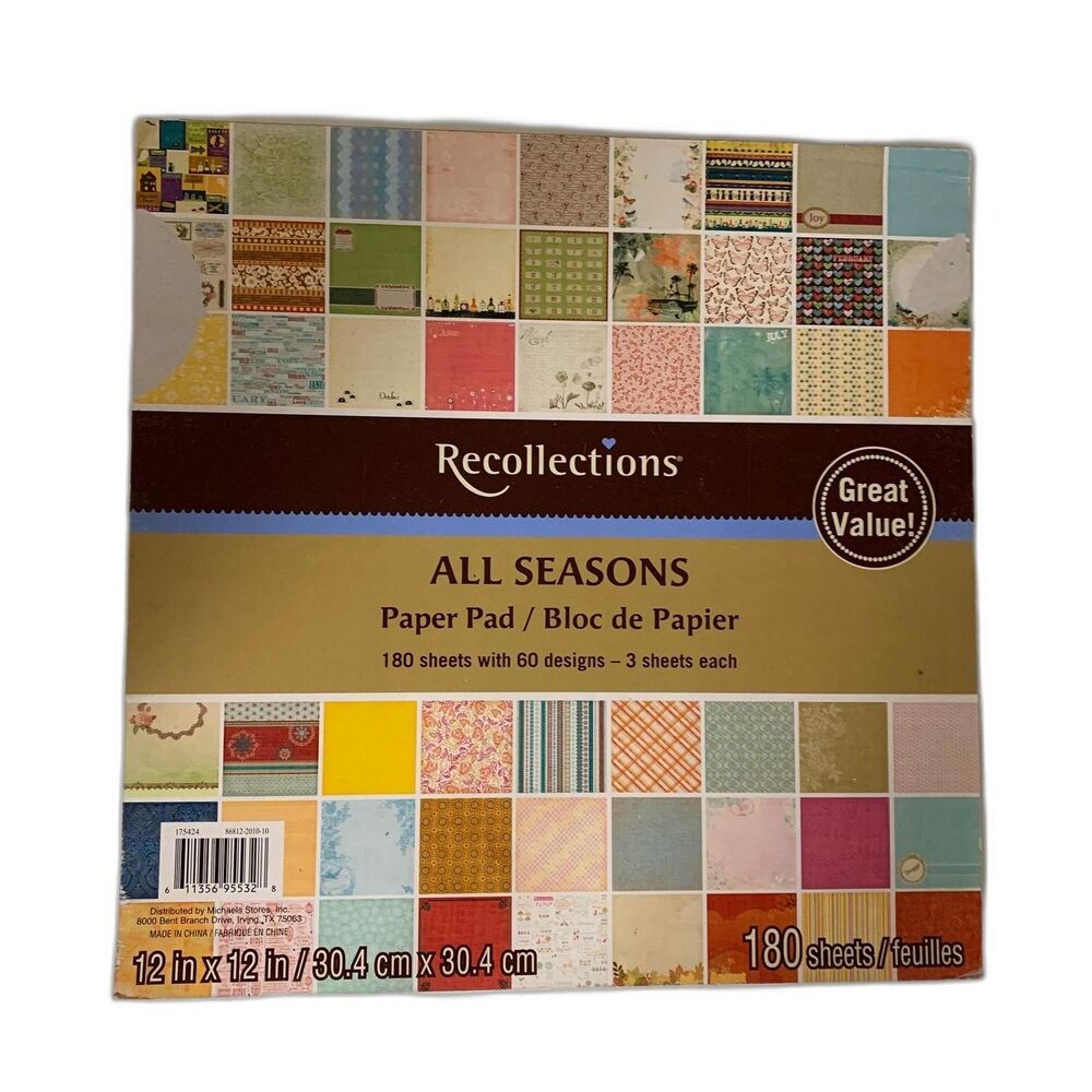 NWT Recollections Paper Pad All Seasons 180 Sheets Scrapbook Card Craft Pattern
